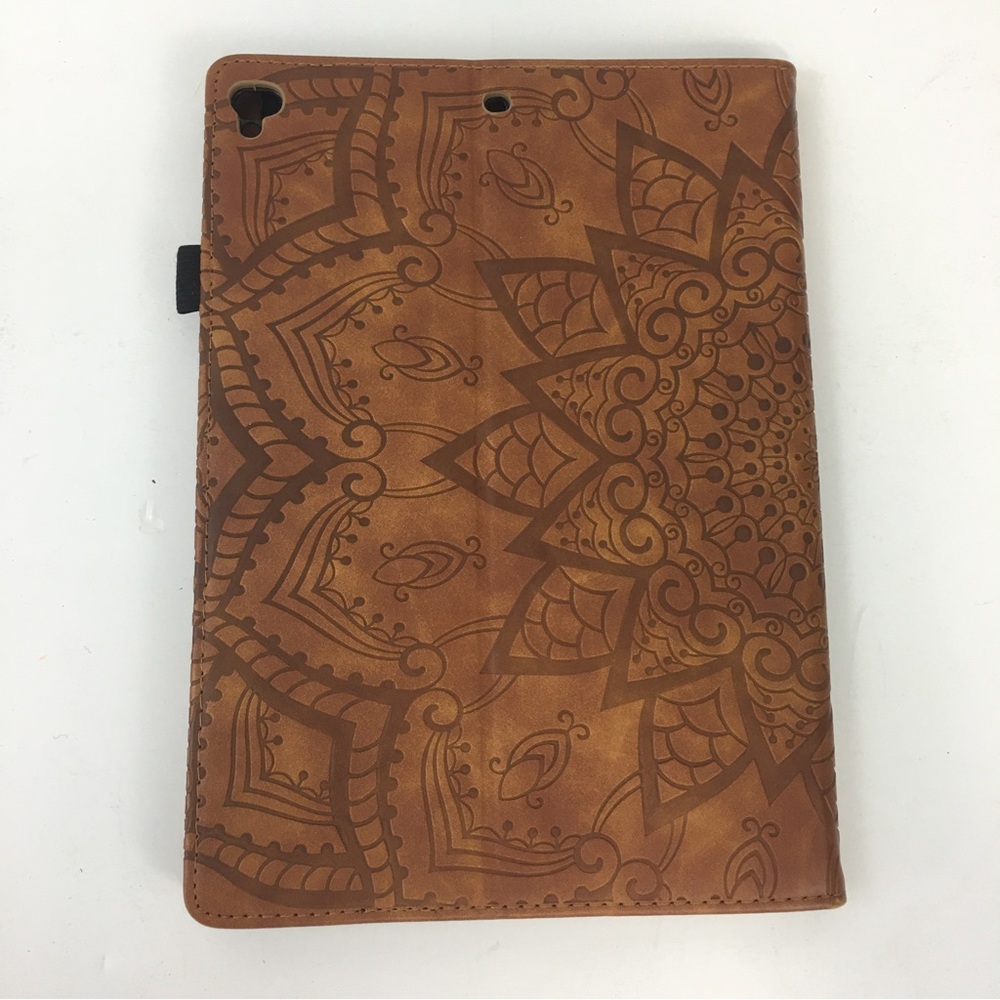 Tablet Device Holder Case embossed leaf print sorrel tan EUC